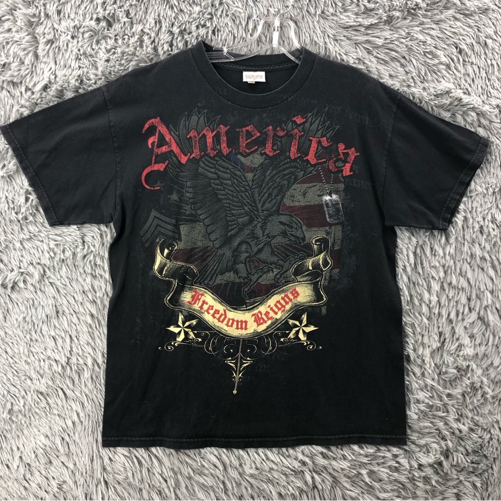 National Heritage Shirt Mens Large America Freedom Reigns Bald Eagle Star Black